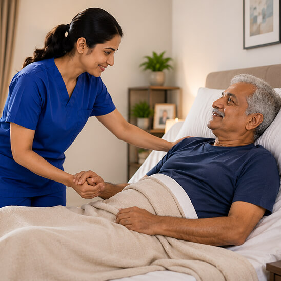 Home caregiver assisting patient